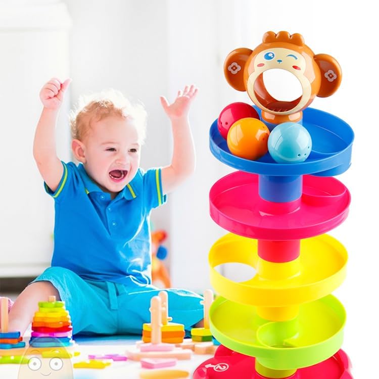AmtiQ 5 Layer Stack Drop Roll Swirling Tower for Baby and Toddler Development Educational Toys with 3 Spinning Activity Colorful Balls Set for Baby and Toddler 1-3 Years (Multicolour) (B09MD858YT) Amazon Price History, Amazon Price Tracker