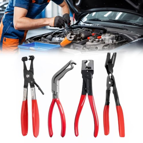5PCS Automotive Electrical Disconnect Pliers Kit, Auto Repair Tool Set with 60° Angled Connector Separator, Hose Clamp Pliers, Trim Clip Removal Tool, Plug Release and Wire Terminal Remover