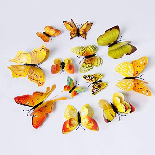 Image of JAAMSO ROYALS Yellow 3D Magnet Butterfly Stickers for Wall, Butterfly Decoration Items, Butterfly Stickers, Butterfly Wall Decor, Butterflies, Butterflies for Wall Decoration (Set of 12)