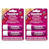 Vaseline Lip Therapy Holiday Edition Merry Cherry, Glossy Finish, Hydrating Petroleum Jelly Lip Balm, 4 Sticks, 0.16 oz Each