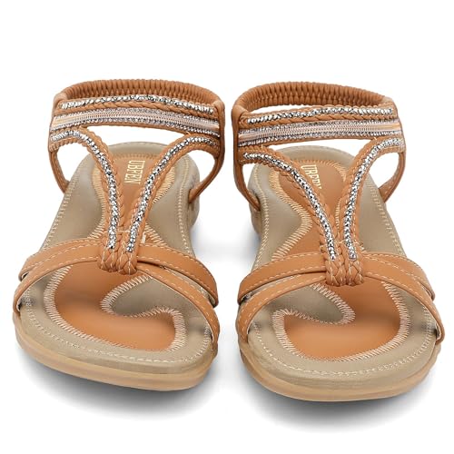 Image of UBFEN Womens Bohemian Flat Sandals With Back Strap Summer Beach Comfortable Bling