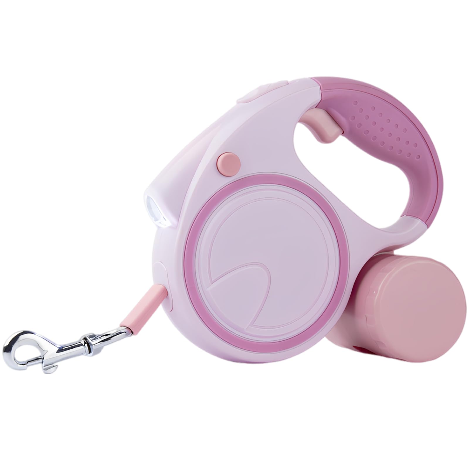 Rollleine Rosa, ausziehbare Hundeleine 16,4 ft/5 m, automatisch ausziehbar, mit LED-Licht und Beutelspender, rutschfeste Kontrolle per EIN-Knopf-Bremse, für Abendspaziergänge, ABS-Kunststoff
