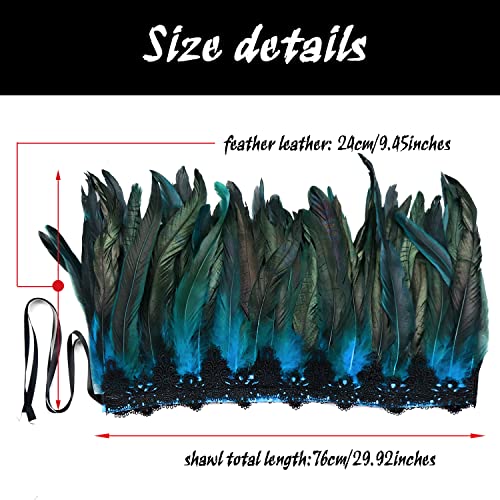 ZAKIA Women's Black Natural Feather Shawl Cape Gothic Feather Shrug Poncho Collar Halloween Cosplay Costume3