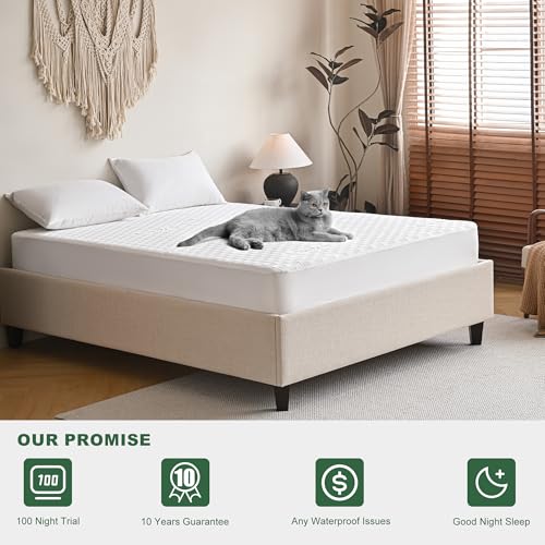 GRT Twin Waterproof Mattress Protector, Rayon Made from Bamboo Mattress Cover, Breathable Cooling Soft Mattress Protector, Machine Washable Mattress Pad with 8''- 26'' Deep Pocket