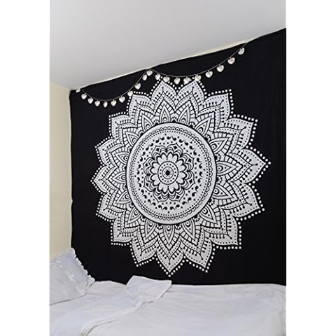 RawyalCrafts Black White wall hanging Tapestry 100% Cotton Indian mandala tapestry, bohemian wall decor Cover