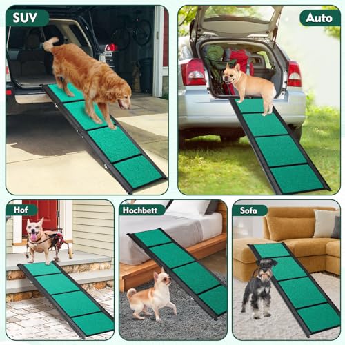 170cm Hunderampe,Hunderampe Auto Klappbar mit Rutschfester Teppichoberfläche,Hundetreppe Auto für SUVs, LKWs & Outdoor Treppen, Tragbare & Langlebige Hunderampe Auto für Große Hunde bis 110kg