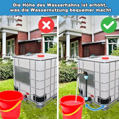 IBC Schwanenhals 3/4\ Auslaufhahn, S60x6 Wasserhahn Absperrhahn 3/4 Zoll IBC Adapter für das Bequeme Befüllen der Gießkanne, IBC Tank Zubehör für Regenwassertank Wasserfaß Regenfass IBC-Container