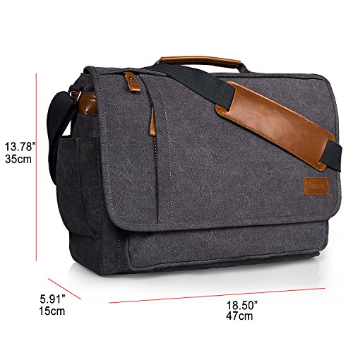 ESTARER 17.3 Inch Laptop Messenger Bag Water-Resistance Canvas Computer Bag for Office Work College Upgraded Version