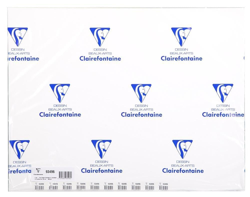 Clairefontaine 93496C - Packung mit 10 Bögen Acrylmalpapier, 50x65cm, 360g, gekörnt, ideal für die Acrylmalerei und Naßtechnicken, Weiß, 1 Pack