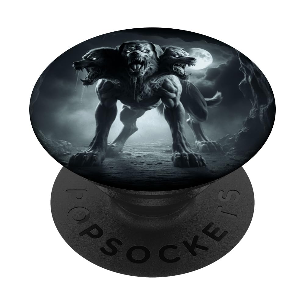 Fantasy Greek Mythology Cerberus Hound Of Hades Graphic PopSockets Swappable PopGrip, Black