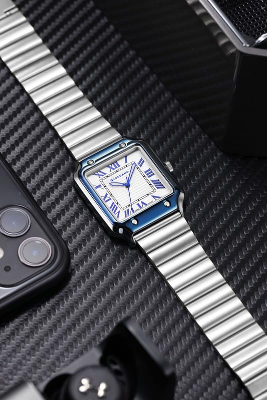 Image of Giordano Analog Watch for Men with Square Textured Dial, Roman Numerals, Quartz Movement and Stainless Steel Strap