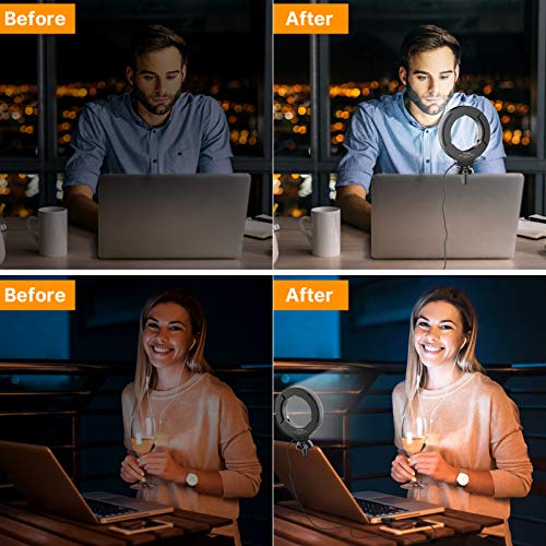 Laptop Selfie Light for Video Conference - 4\" Webcam Conferencing Clip on Lighting, 3200K-6500K Dimmable Led Ring Lights for Remote Work/Zoom Calls/Self Broadcasting/Live Streaming/YouTube/TikTok