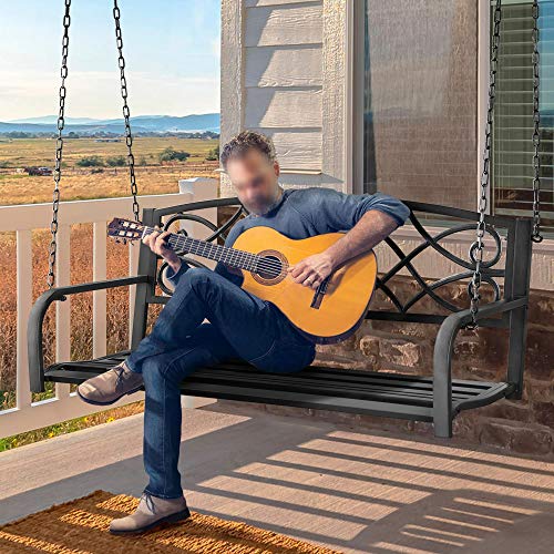 Yaheetech Outdoor Porch Swing, 2 Persons Patio Swing Chair Metal Hanging Bench, Heavy Duty 500Lb Weight Capacity Swing Seat All-Weather Resistant, Black #TOP1