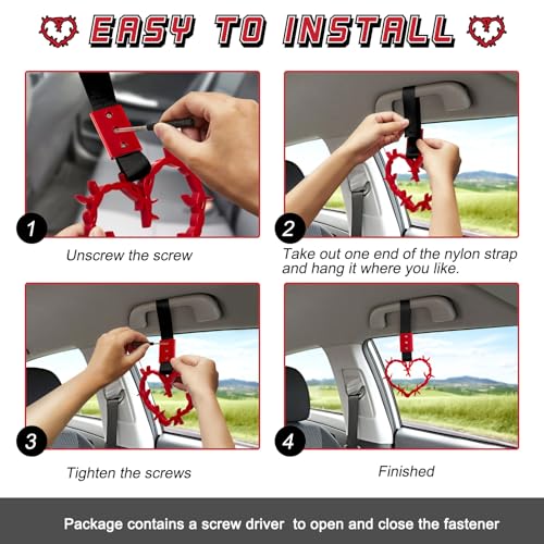 Image of 4 Pieces Heart Handle Keychains Car Accessory Heart Hand Strap Drift Charm for Car Interior Exterior Decoration(Red,Thorns)