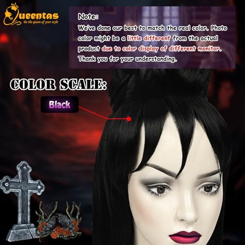 Image of QUEENTAS Long Wig for Women Black Gothic Bride Fluffy Buns Cosplay Wig with Bangs Natural Synthetic Hair Wigs