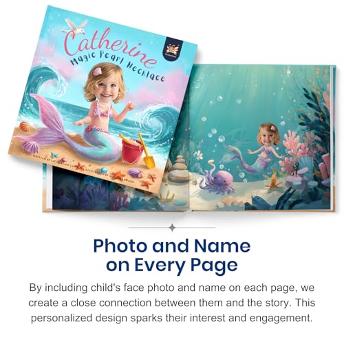 Personalized Mermaid Adventure Book – Magic Pearl Necklace | Custom Name & Photo Children's Story Book | ELFINK (Softcover)
