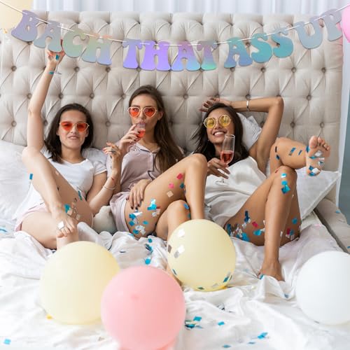 Image of Bach That Ass Up Banner, Pre-Strung, Bachelorette Party Decorations, Boujee Bachelorette Decor Holographic