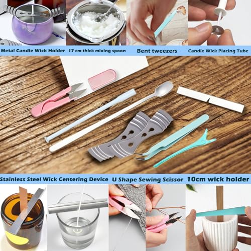 Image of 135PCS Candle Making Kits with Candle Wick Trimmer(7IN)& Dipper,Big Eye Long Needle Mold Hook Punch Needle for Inserting Wick,Cotton Wick with Metal Sustainer Tabs,Wick Stickers for Candle Lovers