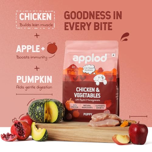 Image of Chicken & Vegetables with Apple & Pomegranate Puppy Dry Dog Food | 30% High-Protein Oven-Baked Nutrition for Growth & Development | Made with Real Ingredients | Vet-Reviewed Formula | 2kg
