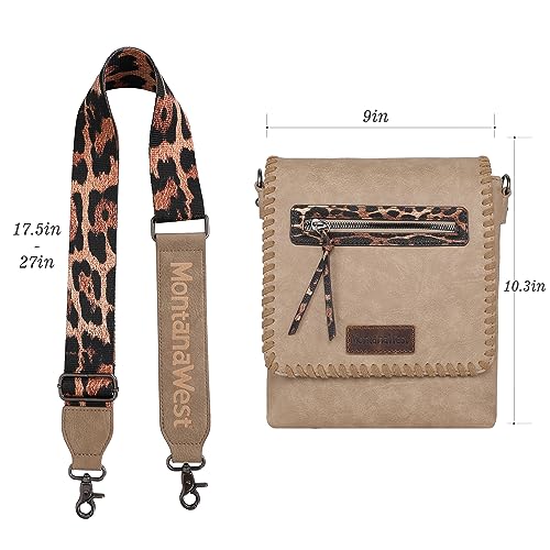 Image of Montana West Crossbody Bags for Women with Dual Compartments Western Cross Body Purse with Leopard Print Guitar Strap