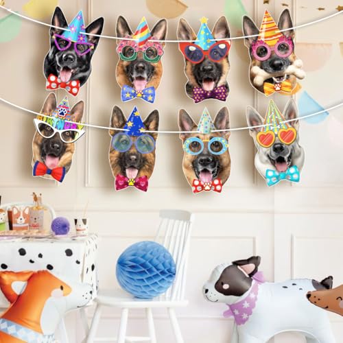 Image of German Shepherd Birthday Garland - Photographic GSD Faces Birthday Banner, Funny German Shepherd Bday Party Decoration for GSD Lovers, Easy Assembly