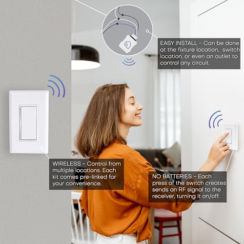 Image of RunLessWire 3-Way Battery-Free Wireless Light Switch Kit - White