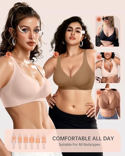 Image of OEAK Womens Deep V Bras Wireless Comfortable Bra Supportive No Underwire Bras Tshirt Push Up Bralettes Plunge Seamless Bra