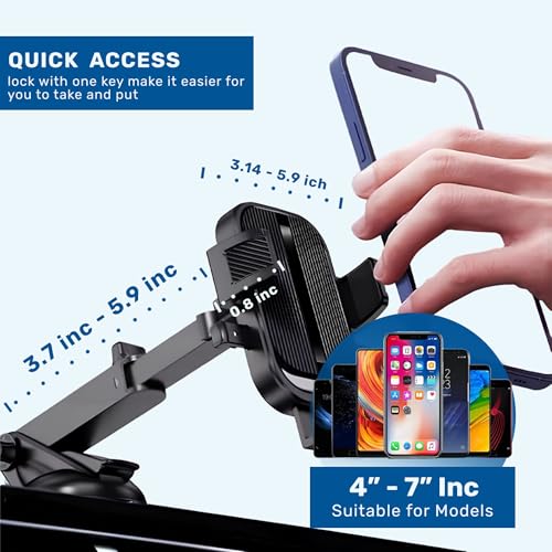 Universal Car Phone Holder - Adjustable Cell Phone Mount for Car Dashboard and Windshield - Phone Holders for Your Car - Hands Free Automobile Cell Phone Holder (Long) - Image 3