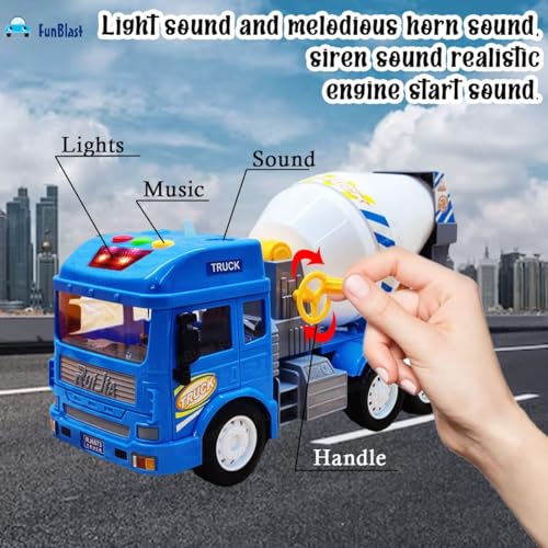 Image of FunBlast Cement Mixer Truck Toy, Pull-Back Construction Vehicle for Kids, 3+ Years, Unisex, Multicolor