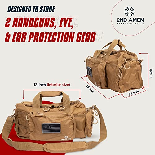 2Nd Amen Tactical Firearms Bag - Dual Pistol Pistol Carrying Bag - Lockable, 600D Polyester, Outdoor Camera Bag & Multi-Purpose Edc Bag - Free Usa Bag Patch & Universal Gun Holster - Tan #TOP2