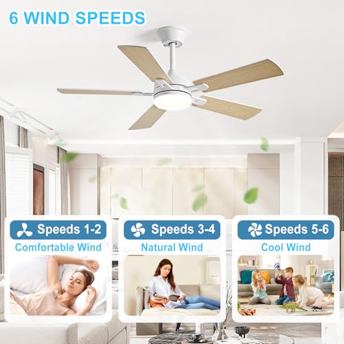 Image of Depuley 42-inch Ceiling Fan with Light: White Ceiling Fan for Living Room Indoor Outdoor - Modern Ceiling Fan with Remote Control 3CCT Dimmable Noiseless 5 Reversible Wood Blades 6 Speeds Timer