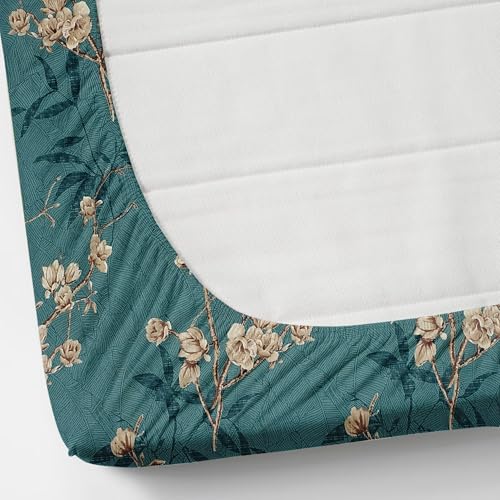 Image of Premium Heavy Cotton Elastic Fitted Bedsheets with 2 King Size Pillow Covers || Double Bed with All Around Elastic 350 TC || 72 x 78 Inch King Size Fitted || - Green Flower