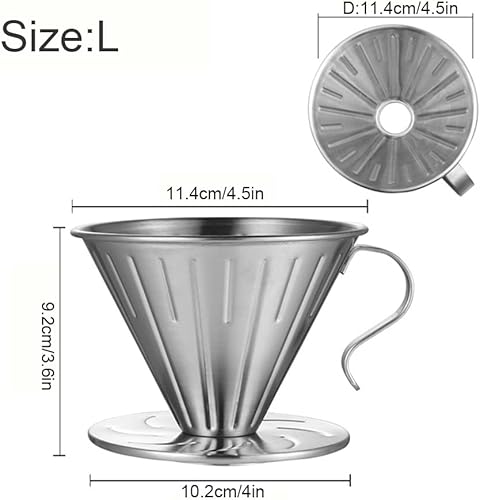 Miniatura 2 de Gotero de café con forma de V de acero inoxidable 304, filtro de café de goteo lento, filtro de café reutilizable con asa, accesorio para cafetera,