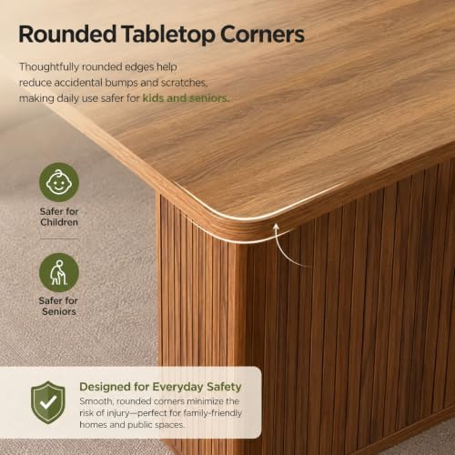 Image of Extendable Dining Table with Hidden Butterfly Leaf & Fluted Storage Legs | 63 inch-78.74 inch Wooden Expandable Table, Modern Farmhouse, Seats 4-8 People, Space Saving for Apartment Kitchen Living Room, Brown