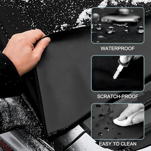 Image of Car Windshield Snow Cover, Ice and Snow Windshield Protector, 600D Oxford Cloth Stowable Drawstring Closure Quick Install Frost Cover, Winter Ice and Snow Protection Accessories (Black)
