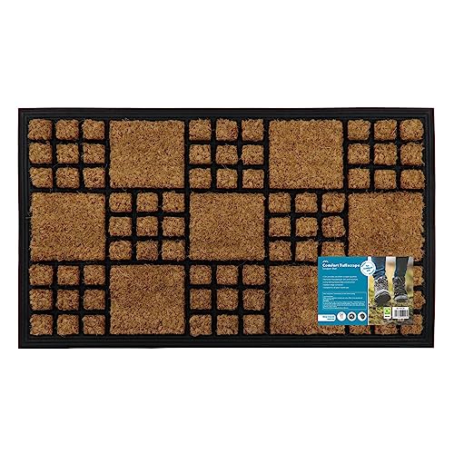 JVL Comfort Rubber Backed Coir Tuffscrape Scraper Doormat, 40x70 cm, Chequered, 40 x 70 cm (Rectangular)