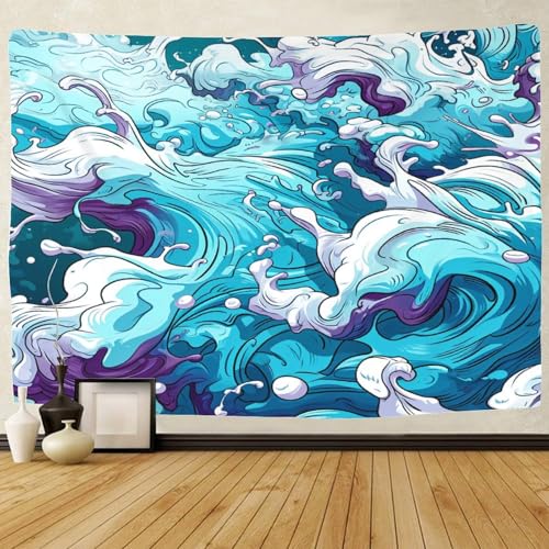 Tapiz de pared grande con estampado 3D de olas para sala de estar 2