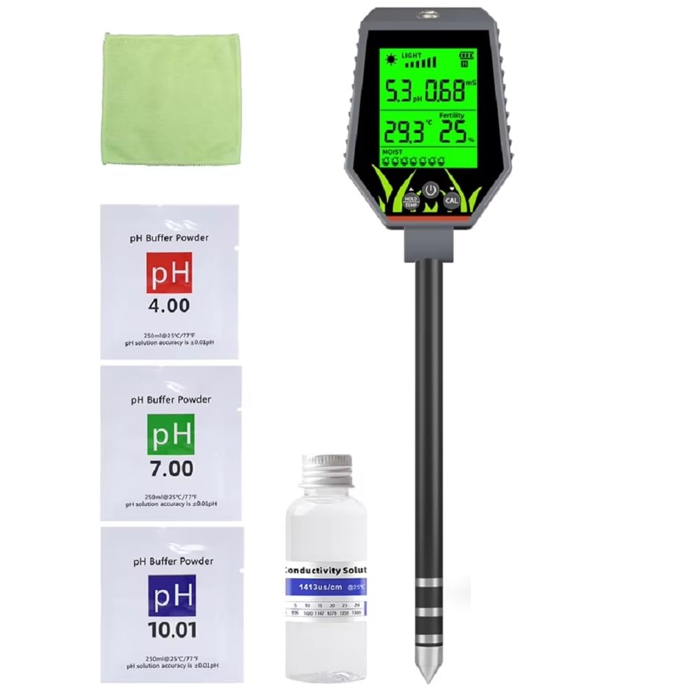 Jnchdghwa 6-in-1 Soil Tester PH Moisture Light Fertility Meter for Garden Plants, Lawn, Soil Testing PH Meter A