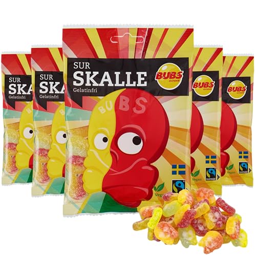 Bubs Swedish Candy Sour Skulls 5 Pack 90g miniatura 1