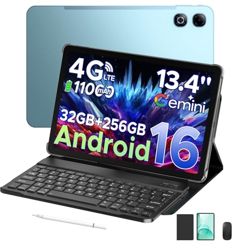 DOOGEE Tab G6 Max 2025 Newest Android 16 Tablet with Pen and Keyboard, 13.4 Inch+7.7 mm Ultra-thin Tablets, 32GB+256GB, 11000mAh Battery, 13MP+8MP, Widevine L1 | 4G LTE | WiFi | GPS | OTG, B