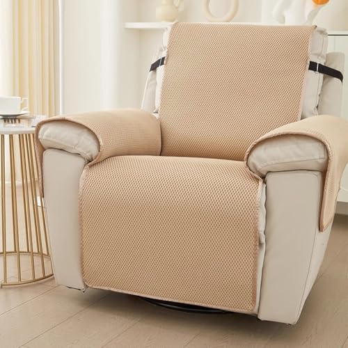 PA-DABAOO Honeycomb Recliner Cover, Home Sofa Cover, Furniture Protective Cover with Elastic Band, Single Recliner Cover, Suitable for Most Recliners on The Market,Beige
