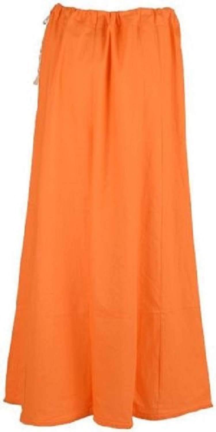 Ethnic Closet Indian Women's Saree Petticoat Cotton Wrap Solid Pattern Underskirt Lining for Sari Orange