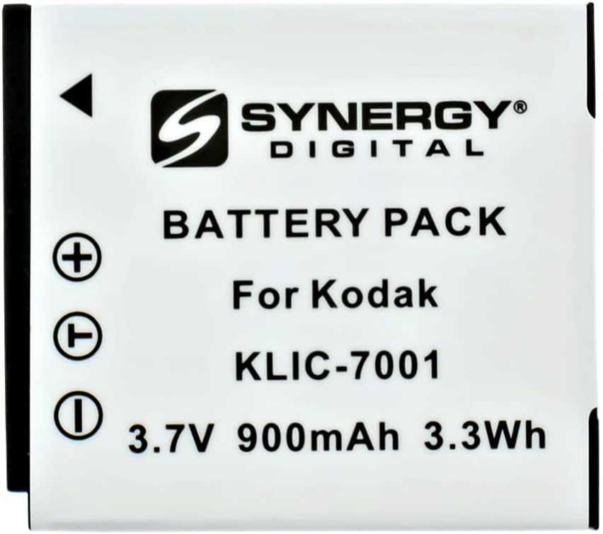 Synergy Digital Camera Battery, Compatible with Kodak KLIC-7001 Battery (Li-Ion, 3.7V, 900mAh) - Ultra High Capacity 1 Count (Pack of 1)