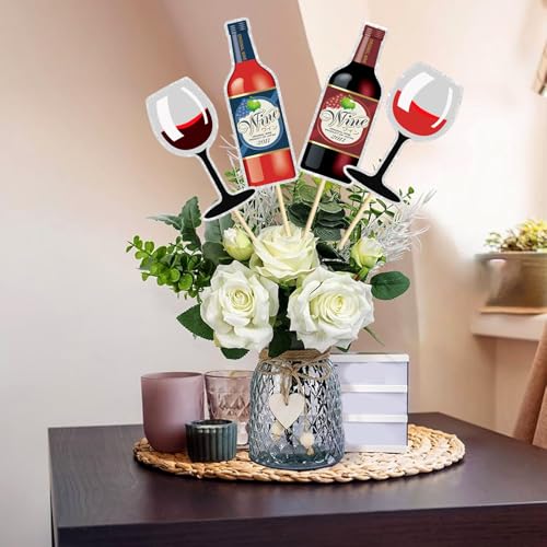 Image of Wine Tasting Party Centerpiece Sticks,Wine and Goblet Table Toppers,Anniversary Party Decoration, Bachelorette Party Centerpiece Sticks.Set of 16