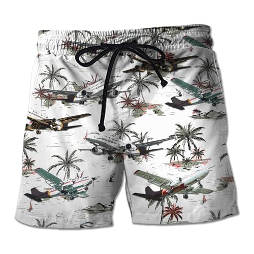 Airplane Transport Mens Swim Trunks - Helicopter Swimming Trunk for Men - Drawstring Beach Shorts, Mens Swim Shorts Set 23