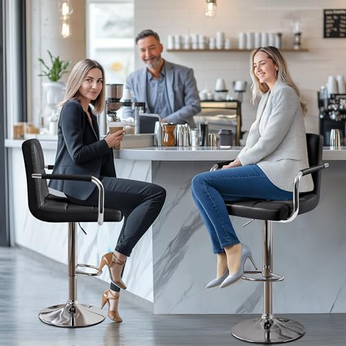 Image of Yaheetech Bar Stools Set of 2, Swivel with Backs, Adjustable Height, Black