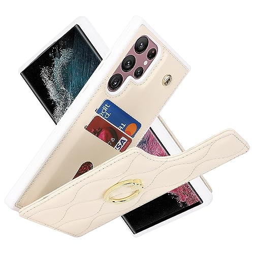 Image of for Samsung Galaxy S23 Ultra 5G Case with Card Holder,Credit Card Holder,Stand Ring Kickstand and RFID Blocking,PU Leather Phone Wallet Case for Women 6.8 inch(Beige)