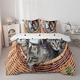 Couette 140x200 Enfant 4 Saisons Chat Adorable - Édredon Imprimé Léger et...