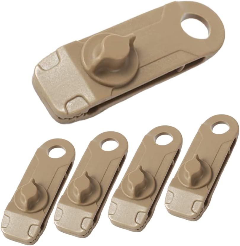 AKOAK 5 Pcs Reusable Waterproof Cloth Nylon Buckle Tent Clip, Tent Awning Shark Clip, Multifunctional and Practical Outdoor Camping Wind Rope Clip Tent Accessories (Mud Color)