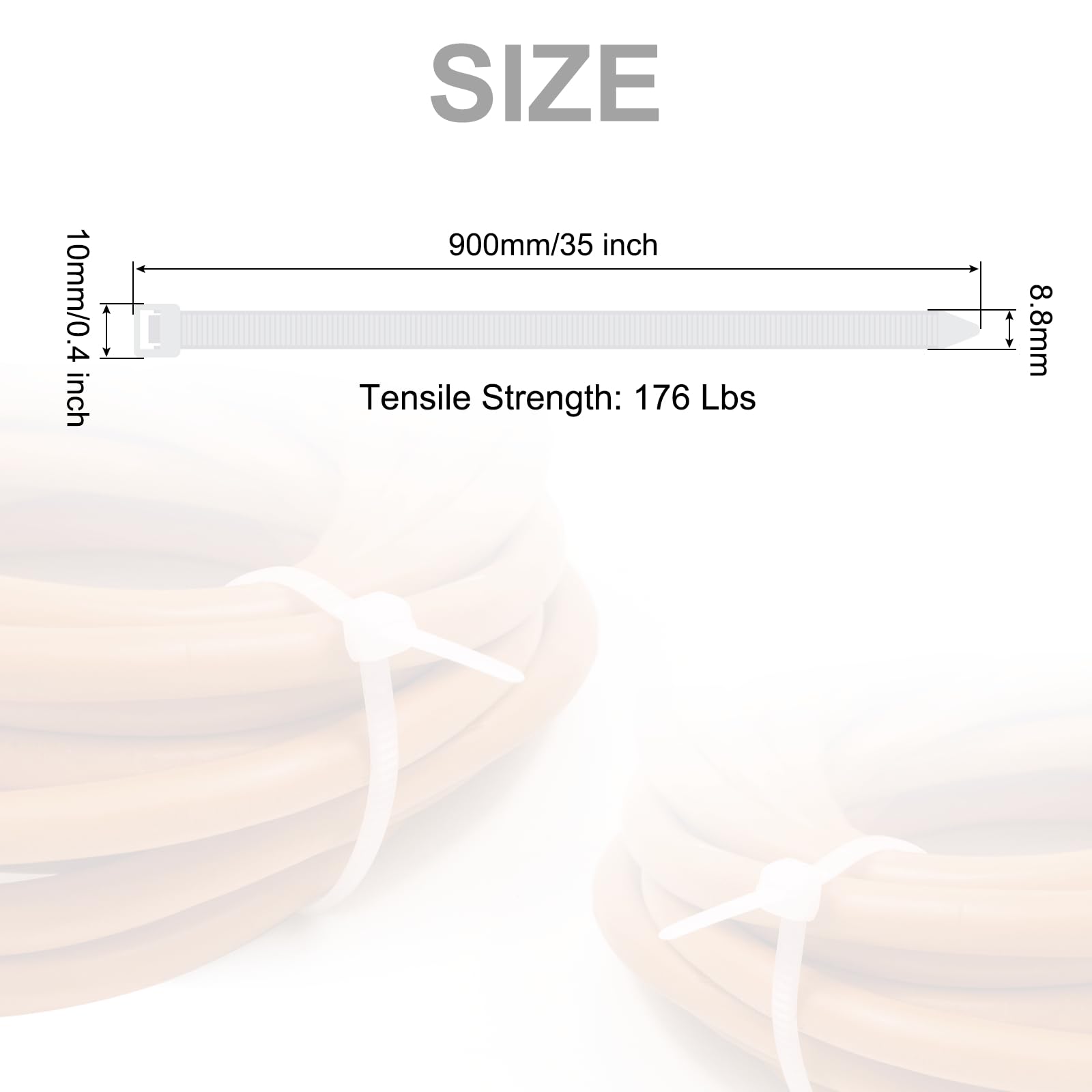 QUARKZMAN 50 Pezzi di Fascette Stringicavo in Nylon Extra Lunghezza 900mm/35" 176 Lbs Auto-bloccatonti 10mm per Gestione Cavi, Colore Bianco